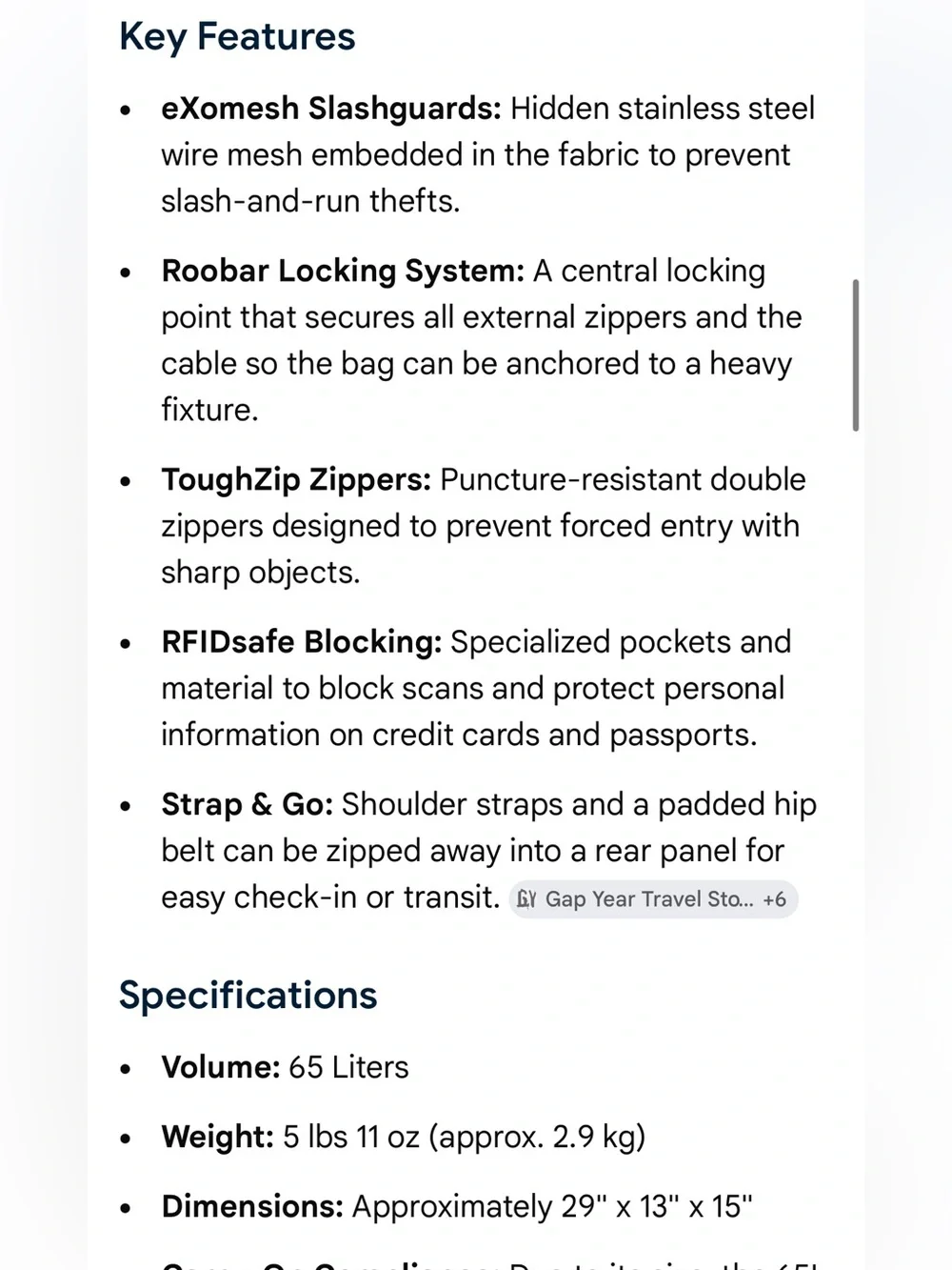 Antitheft PacSafe VentureSafe EXP65 - Picture 5 of 8